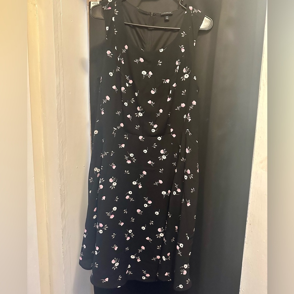 Torrid Black Floral A-line Belted Dress